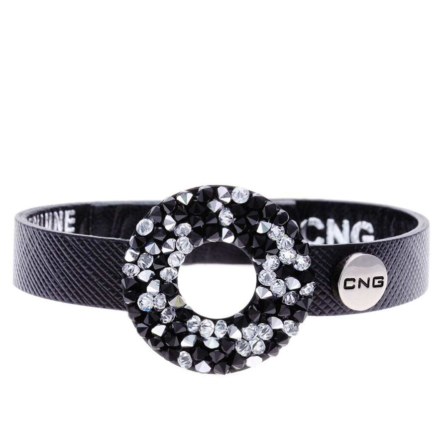 CNG 2104AK fekete mintás karkötő fekete-fehér kristállyal