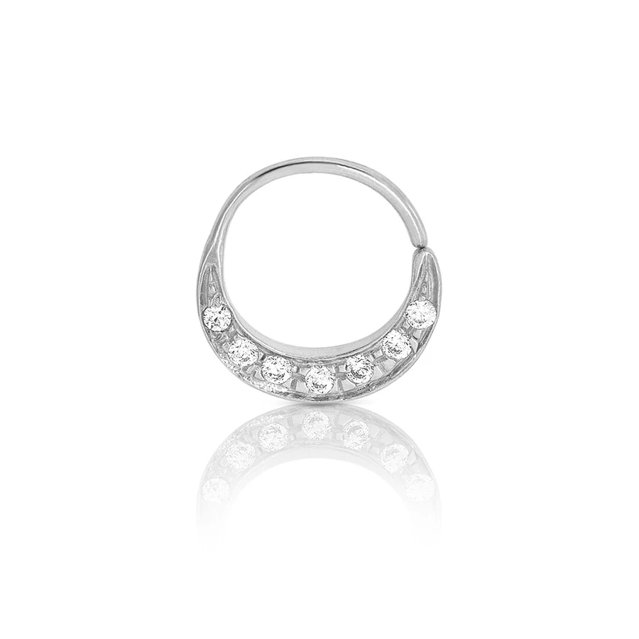 Septum Zirconi köves karika 18kt fehér arany, cirkónia köves orrpiercing