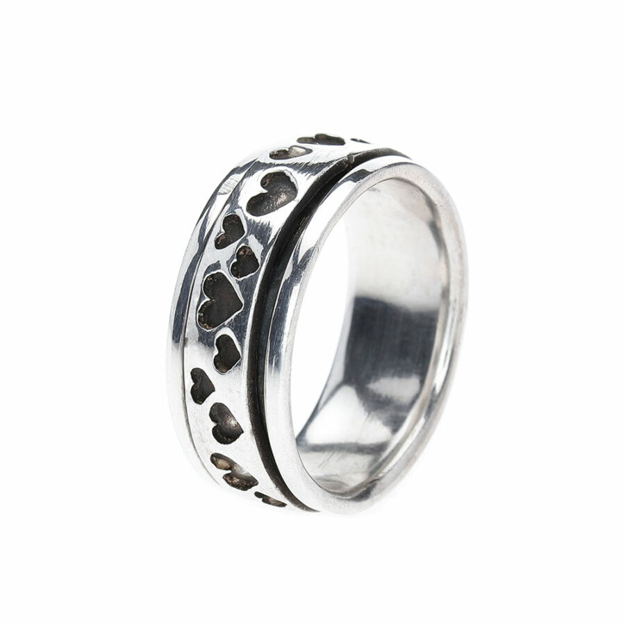 Banyak Hati sok szíves ezüst gyűrű forgós antikolt gyűrű