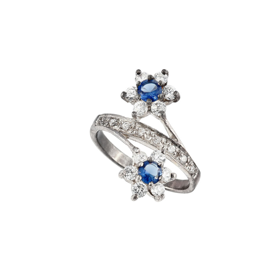 Kétvirág ezüst gyűrű zafír és cirkónia kövekkel