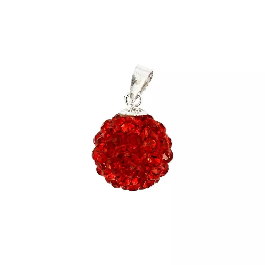 Kristályos ezüst gömb medál (vörös színű)
