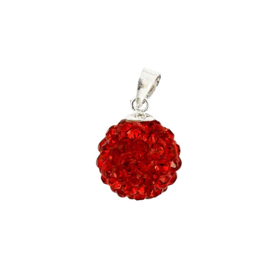 Kristályos ezüst gömb medál (vörös színű)