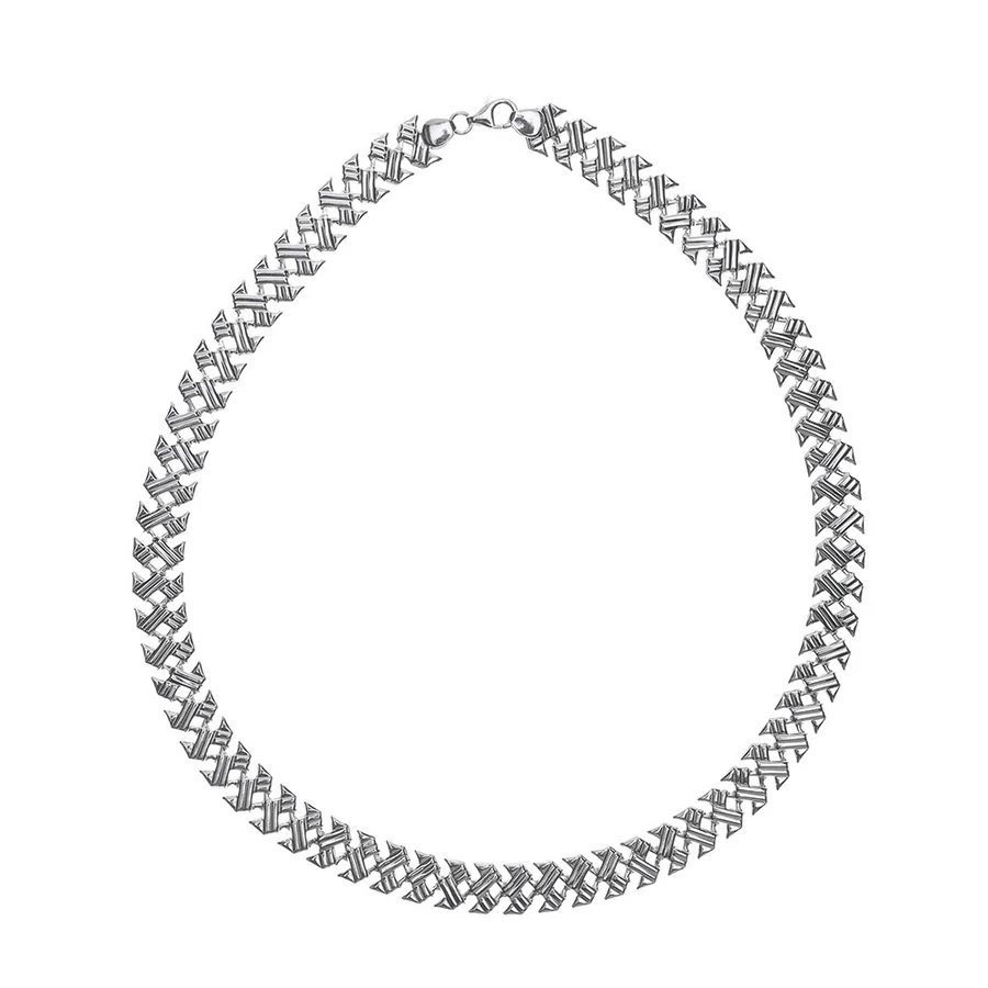 Ródiumozott, préselt, fűzött thatch ezüst lánc, 18 g, 10 mm széles