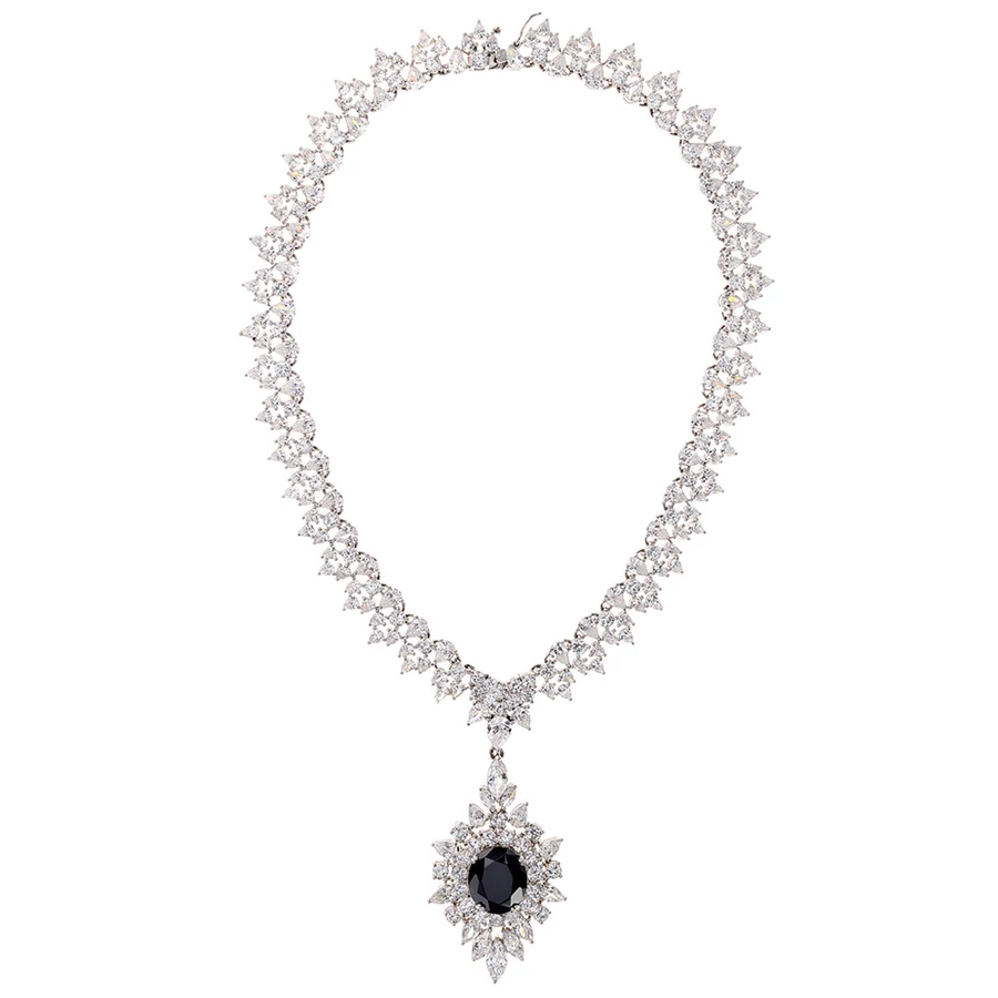 Ezüst collier nyakék Titanic Noir 45 cm hosszú, Fekete és fehér cirkónia kövekkel kirakott