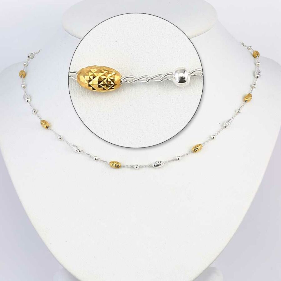 Ezüst lánc aranyozott bogyókkal 925‰-es, 50 cm (Golden Bead)