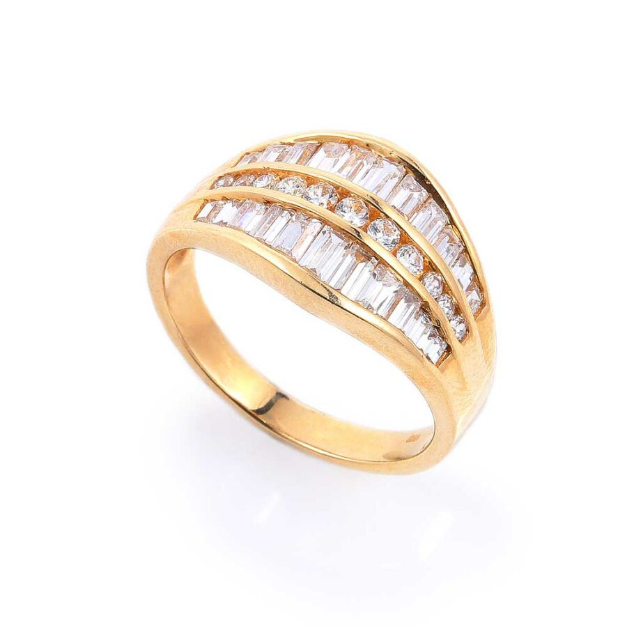 Sárga 14 karátos arany női gyűrű különleges cirkónia díszítéssel (59-es méret)