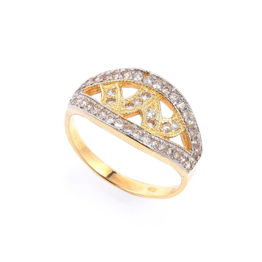 Sárga arany gyűrű 14 karátos - sokköves W alakú