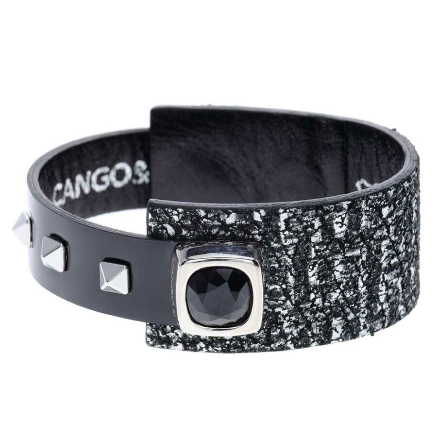 Cango &amp; Rinaldi Magic Cube nikkel színű fémdíszes, JetBlack kristály köves, fekete-ezüst színű karkötő