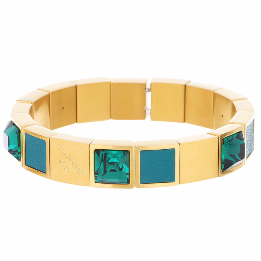 Cango & Rinaldi - Mosaic zöld kristályos aranyszínű fém karkötő bőrrel