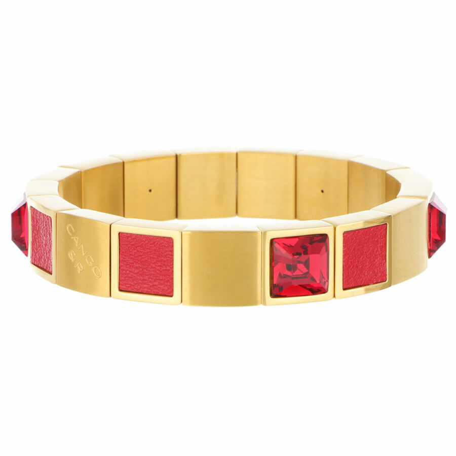Cango & Rinaldi - Mosaic piros kristályos aranyszínű fém karkötő bőrrel (S)