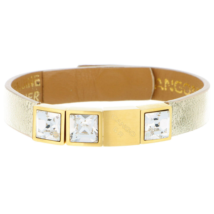 Cango & Rinaldi - Mosaic fehér kristályos aranyszínű bőr karkötő