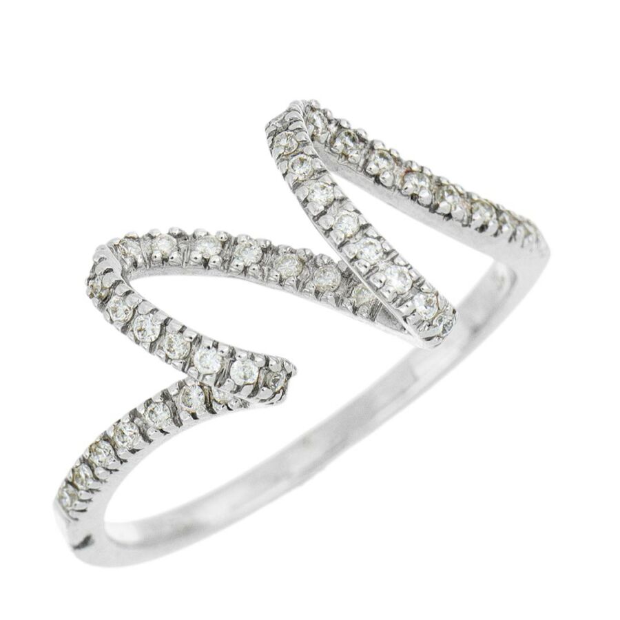Gyémánt gyűrű hullámos fejrésszel 14 karátos fehér arany (55-ös méret)