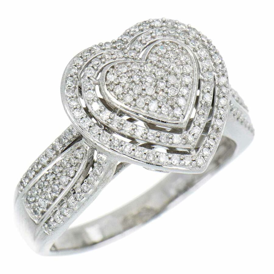 Gyémánt gyűrű szív fejrésszel 14 karátos fehér arany (55-ös méret)