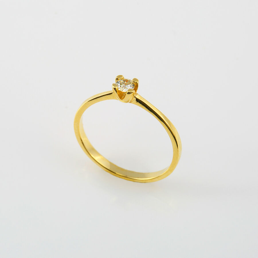 Sárga arany gyémánt gyűrű briliáns csiszolású kővel, 52-es méret