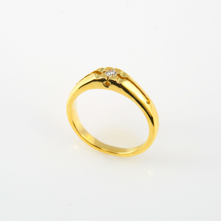 Sárga arany gyémánt gyűrű briliáns csiszolású kővel, 54-es méret