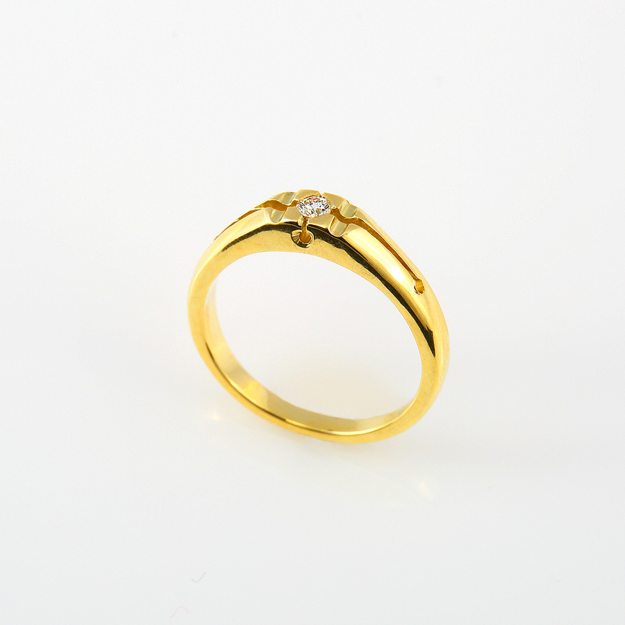 Sárga arany gyémánt gyűrű briliáns csiszolású kővel, 54-es méret