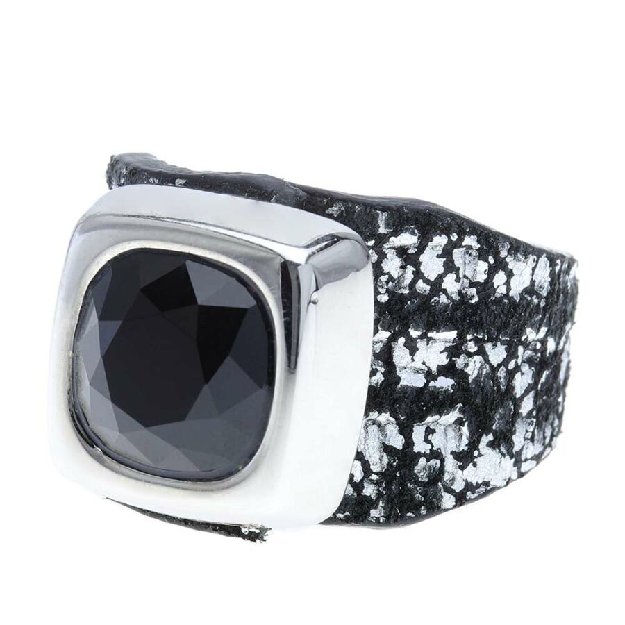 Cango & Rinaldi Cube fekete-ezüst színű gyűrű JetBlack kővel