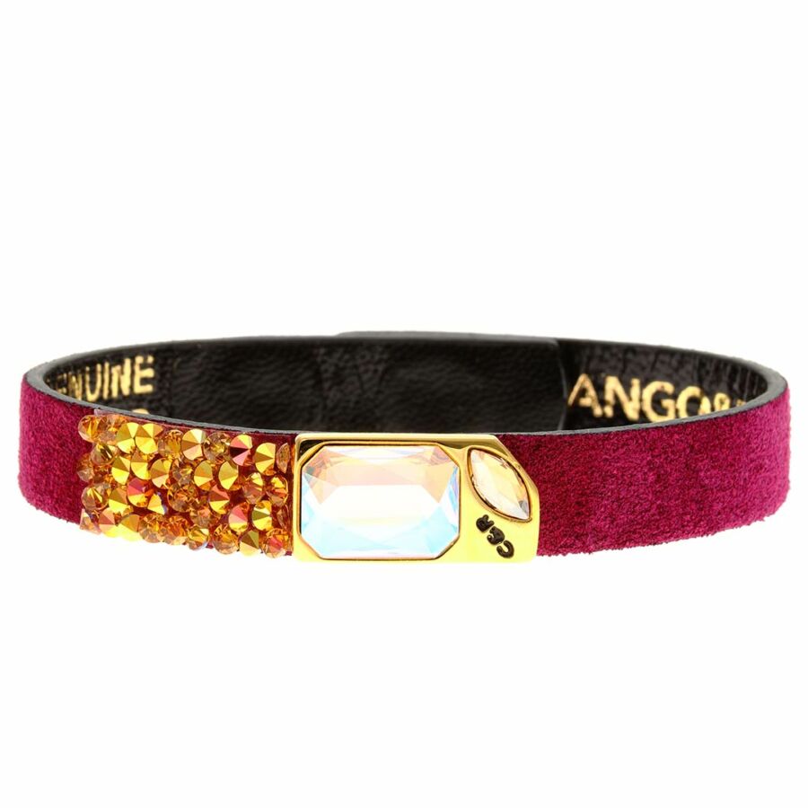 Cango &amp; Rinaldi Lilly burgundi lila matt bőr karkötő téglalap díszes rátéttel készült