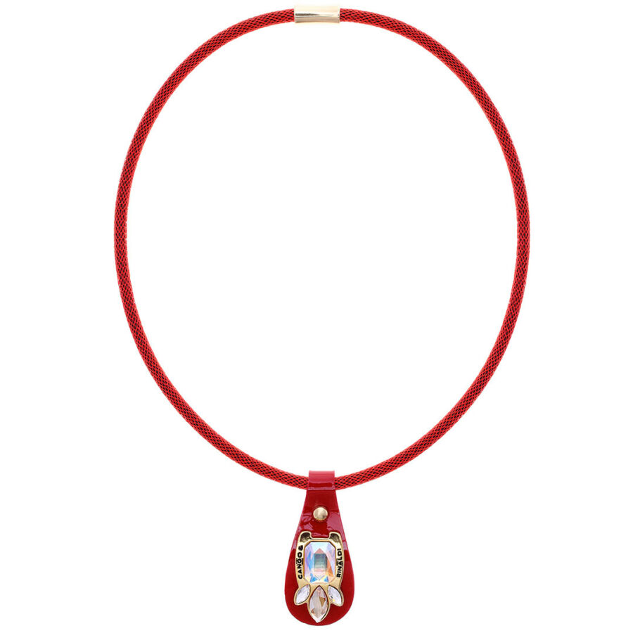 Cango &amp; Rinaldi LILLY piros nyaklánc, arany fémkellékkel, és arany kristállyal