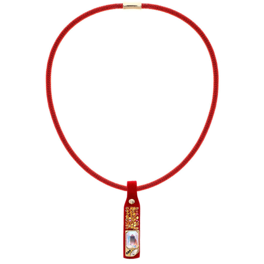 Cango &amp; Rinaldi LILLY vékony piros nyaklánc, aranyszínű fémkellékkel, és arany kristállyal