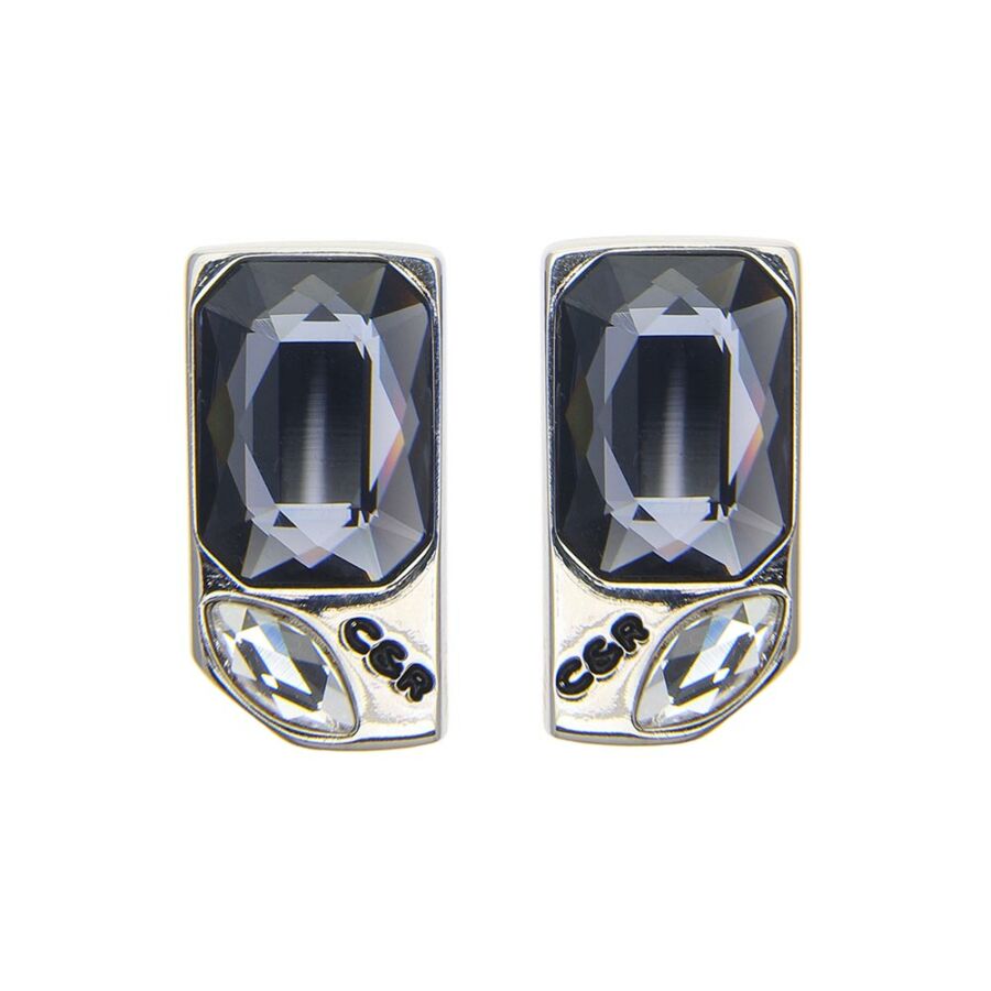 Cango & Rinaldi Lilly ezüst színű fülbevaló black diamond és fehér kővel