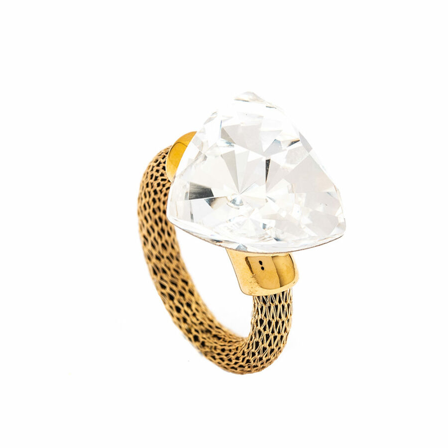 Cango & Rinaldi Triangle Mesh arany színű gyűrű nagy fehér kővel